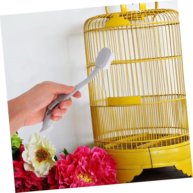 3pcs Bird Cage Brush with Extra Long Handle Soft Bristles Pet Cage Cleaner for Birdcage Dog Kennels Small Animal Enclosures Versatile Cleaning Tool in Gray Green Beige
