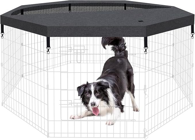 Dog Playpen Regular Octagon Metal Exercise Pet Playpen 8 Panels 24 Inch Mesh Top Cover for Small Medium Pets Indoor Outdoor(Only Cover,Playpen Not Included)(Black Top Cover)
