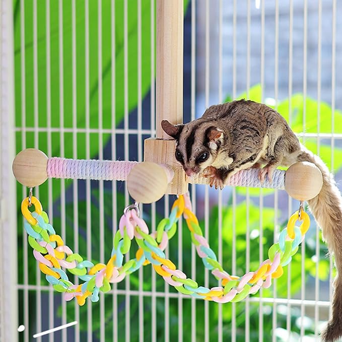 Bird Cage Swing | Small Pet Cage Wooden Swing Toy | Gerbil Exercise Climbing Toy,for Ferret Hamster Guinea Small Animal Gerbil Hedgehog Parakeet Cockatiel Conure