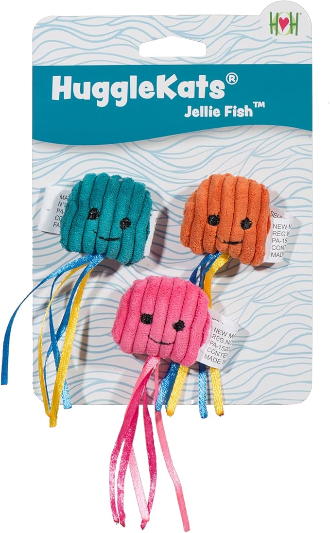 HuggleKats Cat Toys - Kitten Toys for Bored Indoor Cats, Perfect for Moving, Exercise, Biting & Chewing - Jellie Fish (3 Pack)