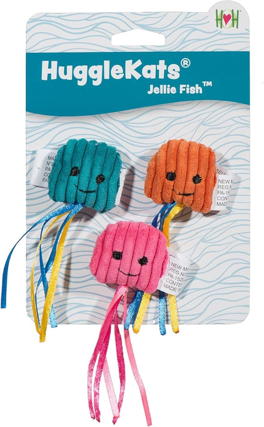 HuggleKats Cat Toys - Kitten Toys for Bored Indoor Cats, Perfect for Moving, Exercise, Biting & Chewing - Jellie Fish (3 Pack)