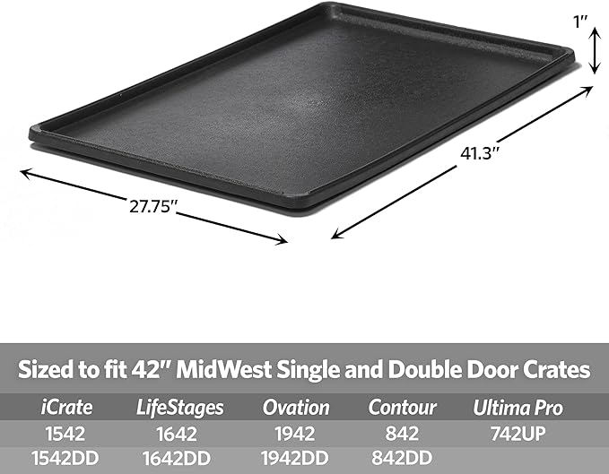 MidWest Homes for Pets 42-Inch Replacement Pan, Measures 41.3 x 27.75 x 1 Inches, Universal Leak-Proof Tray for Dog Crates & Multi-Purpose Use, Fits Most Standard 42" Wire Crates