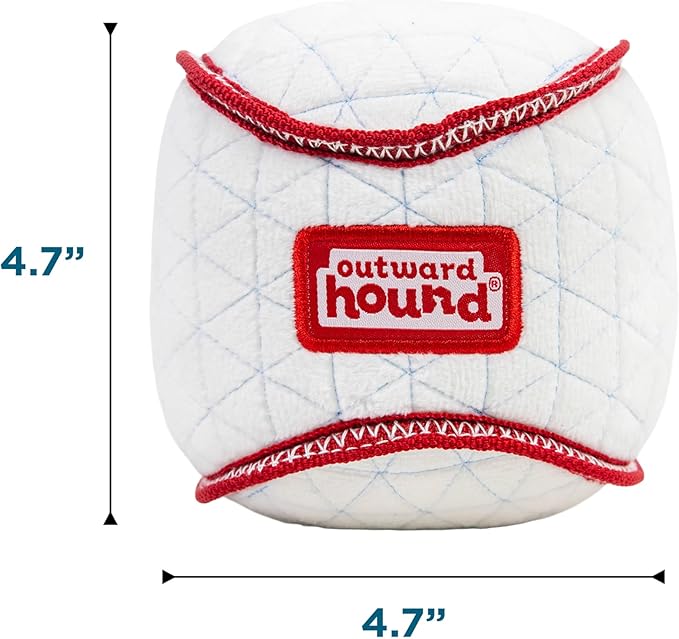 Outward Hound Xtreme Seamz Dog Toy, Reinforced Seams & Multiple Stitching, Durable Plush with Squeakers, Baseball, 4.7”