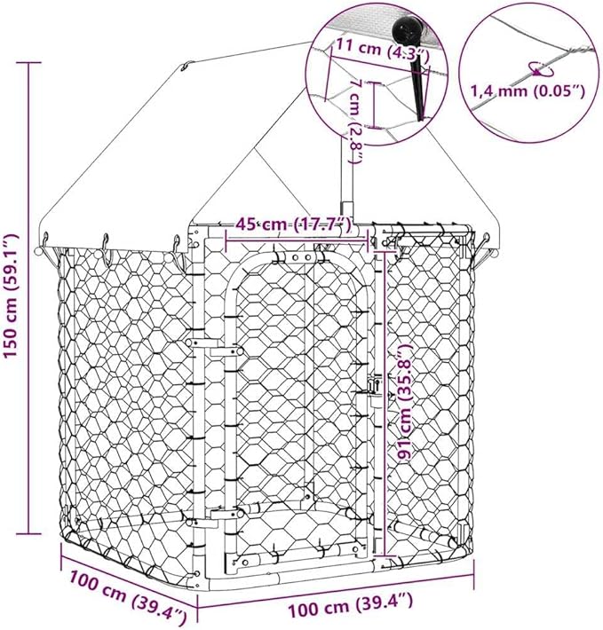 vidaXL Outdoor Dog Kennel with Roof, Dog Pen Pet Crate Kennel Cage with Lockable Door, Dog Playpen House Outdoor Metal Dog Fence for Yard
