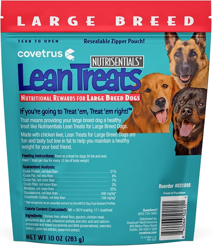 Covetrus Nutrisential Lean Treats for Large Dogs - Soft Dog Treats for Large Dogs - Nutritional Low Fat Bite Size K9 Treats - Chicken Flavor - 10oz - 6 Pack