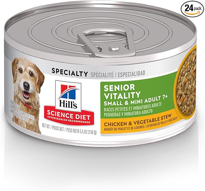Hill's Science Diet Adult 7+ Senior Vitality Small & Mini Wet Dog Food, Chicken & Vegetable Stew, 5.5 oz. Cans, 24-Pack