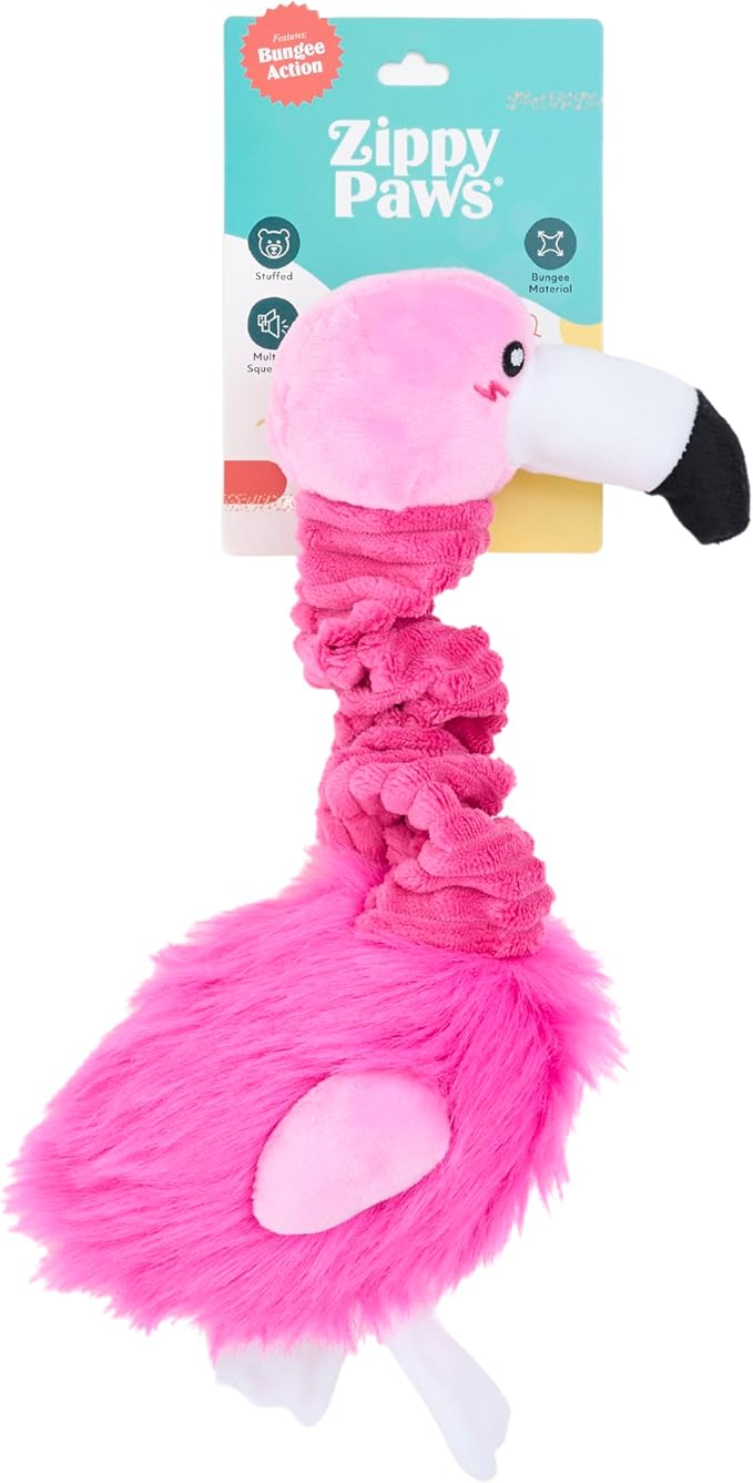 ZippyPaws Bungee Buddiez Plush Squeaky Dog Toy (Flamingo)