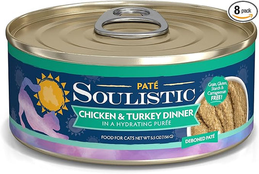 Soulistic Paté, Chicken and Turkey Dinner in a Hydrating Purée, 5.5oz Can, Pack of 8