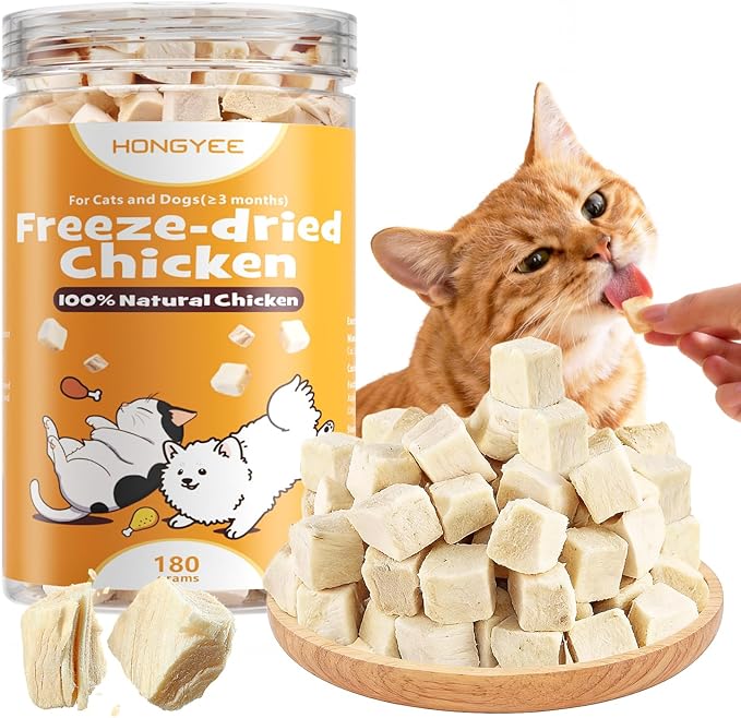 Freeze Dried Chicken Treats for Cats & Dogs, Single-Ingredient Raw Chicken Breast Chunks, High Protein, Grain-Free, No Additives, Healthy Pet Training Treats, 6.35 oz