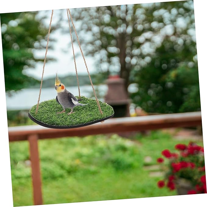 Toddmomy Artificial Grass Parrot Hammock Reptile Climbing Swing Net for Indoor Outdoor Use Bird Cage Accessory for Gecko Lizard and Chameleon
