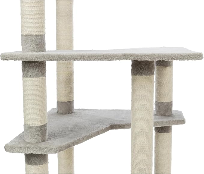 TRIXIE Seli Cat Tree – Cat Tower with Sisal Posts, Condo, Padded Platforms & Hanging Toy – Cat Furniture for Indoor Cats – Gray, 21.1" x 21.1" x 59.1"