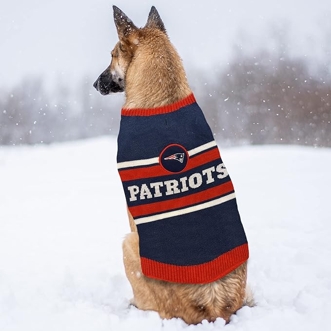 NFL New England Patriots Dog Sweater, Size Extra Small. Warm and Cozy Knit Pet Sweater with NFL Team Logo, Best Puppy Sweater for Large and Small Dogs