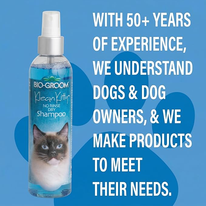 Bio-Groom Klean Kitty Waterless Cat Shampoo - No-Rinse, Cat Bathing Supplies, Kitten Wash, Cat & Dog Grooming Supplies, Cruelty-Free, Made in USA, Dry Shampoo Spray, Cat Products - 8 fl oz 1-Pack