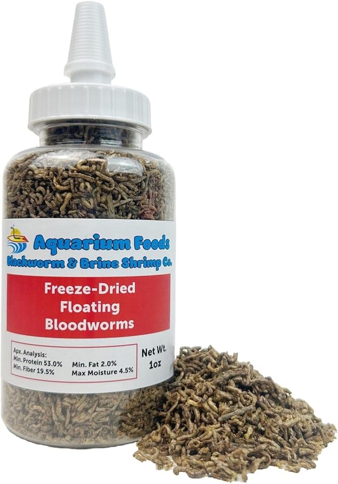 Freeze-Dried Bloodworms, Our Grade A Floating Bloodworms for All Freshwater Fish, Marines, Corals, Anemones, Baby Pond Fish…1oz Squeeze Bottle