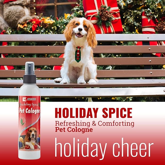 Kenic Holiday Spice Pet Cologne, Long Lasting Limited Edition Cinnamon & Nutmeg Scented Dog & Cat Deodorizing Spray, Freshens, Neutralizes and Shines Coat Between Baths, Made in USA