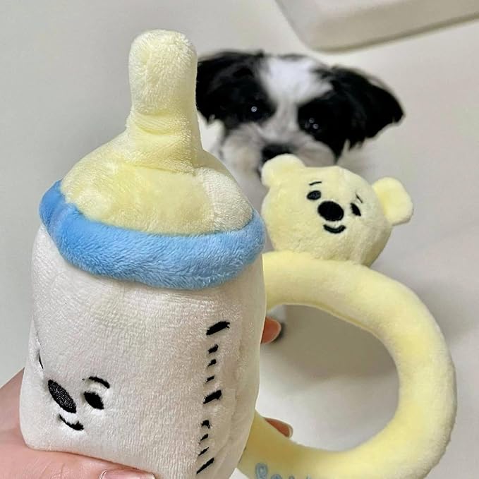 Cat Dog Chew Toy Baby Series Plush Toy Set Cute Pacifier Bottle Rattle Shapes BB Sound Pet Accessories (Bottle)