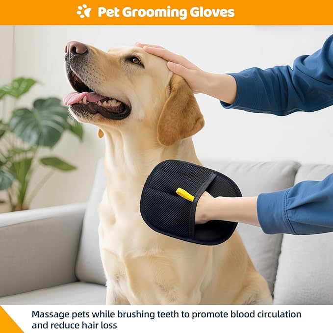 Electrostatic Pet Hair Removal Gloves for Dogs & Cats - Reusable Grooming Mitts Remove Hair from Furniture, Carpets, Car Seats & Clothes