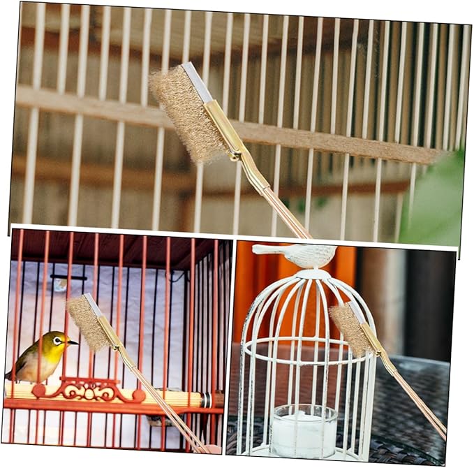 POPETPOP 1set Bird Cage Cleaning Brush with Handle Steel and Copper Wire Bristles for Deep Cleaning Nests Platforms and Accessories