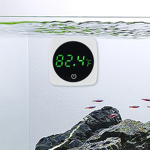 Aquarium Thermometer, Digital Fish Tank Thermometer Stick On, LED Display ±0.9°F with Touch Button for Aquatic Pets, Fish, Betta Axolotl & Turtle (2)