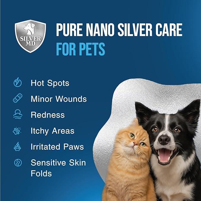 Wound Spray for Dogs, Cats & Pets, 8 Oz., Nano Silver Hot Spot Itch Relief for Irritation, Minor Wounds, Cuts & Daily Care, Alcohol & Fragrance Free No-Sting Clean Formula for Sensitive Skin