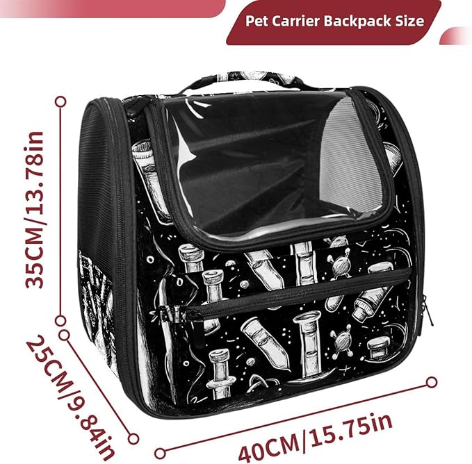 Dog Carrier Backpack for Small Pets - Cat & Dog Backpack for Hiking, Camping or Travel, Chemistry Set of Doodle Elements (1)
