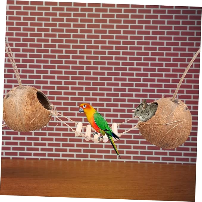 BESPORTBLE Parrot Hamster Coconut Ladder Nest for Small Pets Easy Install Bird Cage Accessory Parakeet Coconut Nest Hideout