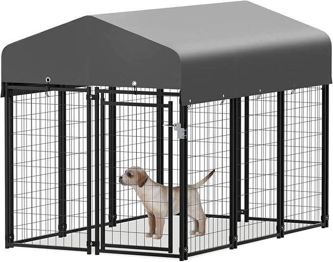 MoNiBloom Dog Kennels and Crates for Small/Medium Dogs, 4.6ft High Expandable Outdoor Dog Run Enclosure with Waterproof Cover, Galvanized Puppy Exercise Pen with Lock for Outside Home Yard, 10 Panels