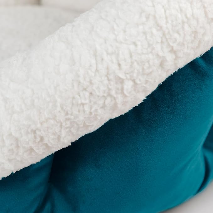 Sherry Kline Small Cuddler Cup Pet Bed: Cozy Retreat with Deep Cushioning, Secure & Snug Space for Nap or Lounge, Easy in 'n' Out Access, Polyester Fiber, Round Shape (Blue)