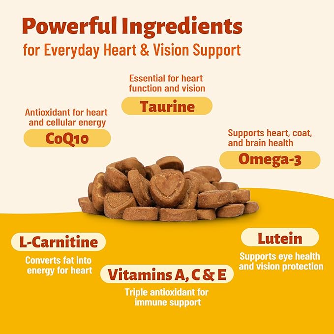 330 Bites Taurine for Cats for Heart & Eye Health – with Omega-3, CoQ10, Lutein and Vitamins for Cats – Natural Antioxidant Support for Kittens, Adult & Senior Cats 7.76 oz