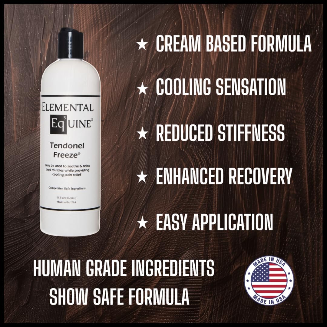 Elemental Equine Tendonel Freeze 16oz Liniment Rub for Horses - Soothe and Relax Tired Muscles While Providing Cooling Relief and Reduced Stiffness