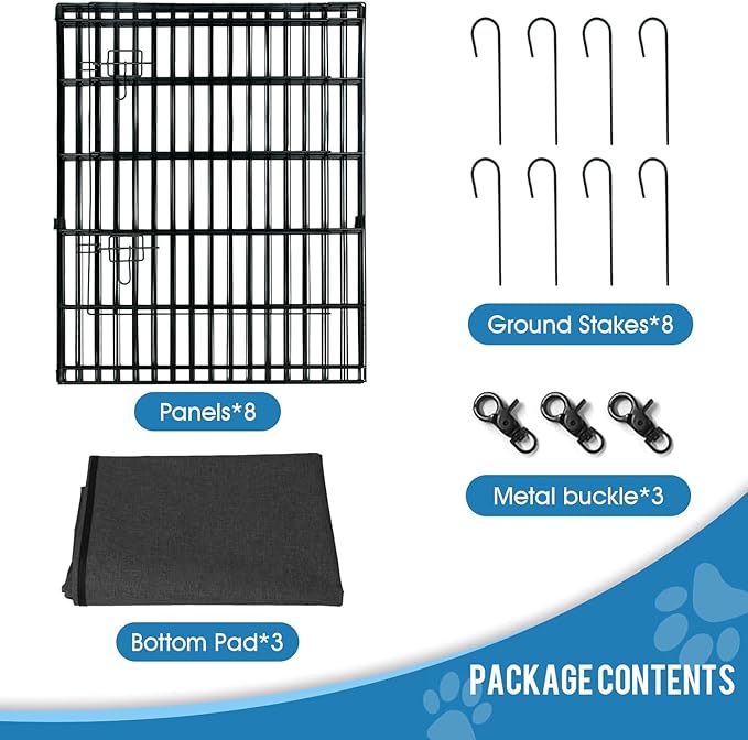 Pet Playpen Dog Pen Foldable Dog Exercise Fence 8 Panels 30 Inch Kennels Pet Playpen Options Ideal for Pet Medium Animals Outdoor Indoor (Playpen with Top Cover)