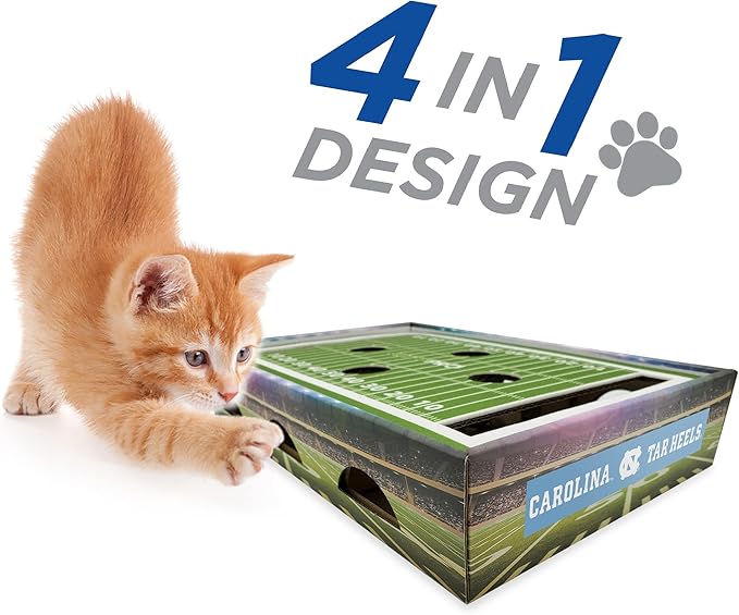 Pets First NCAA North Carolina Tar Heels Cat Scratcher Box, Game Day Cat Toy, NCAA Football Field Designed Cat Scratcher and Lounge, Stimulating Cat Game