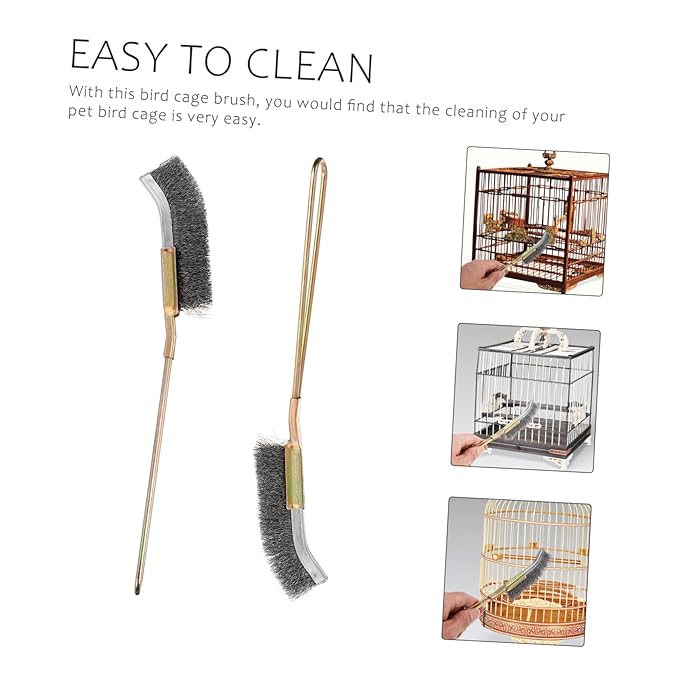 2pcs Bird Cage Cleaning Brush Long Handle Feeder Cage Wire Brush Cleaner Easy Cleaning Bird Parrot Accessories 24x3cm