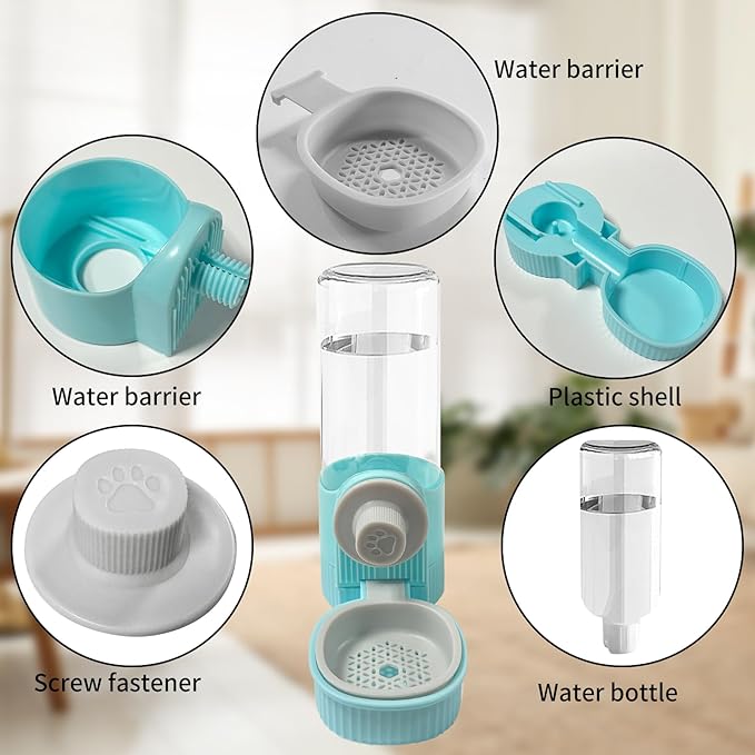 Hanging Cage Automatic Pet Food Water Dispenser, 41oz Hanging Automatic Food Dispenser, 18oz Pet Water Bottle for Cage Crate, Suitable for Kitten Rabbit Chinchilla Hedgehog Ferret (Blue, 41Oz)