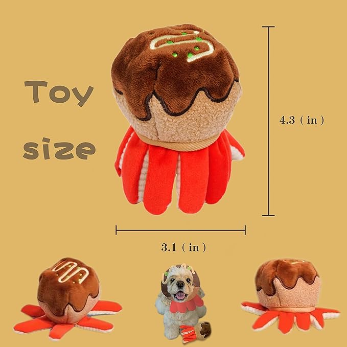 Foodie Japan Takoyaki Hide and Seek Interactive Squeak Octopus Plush Toys for Dogs for Aggressive Chewers - Perfect Puzzle and Foraging Plush Toy for Small Medium Dogs Cats(2in1)