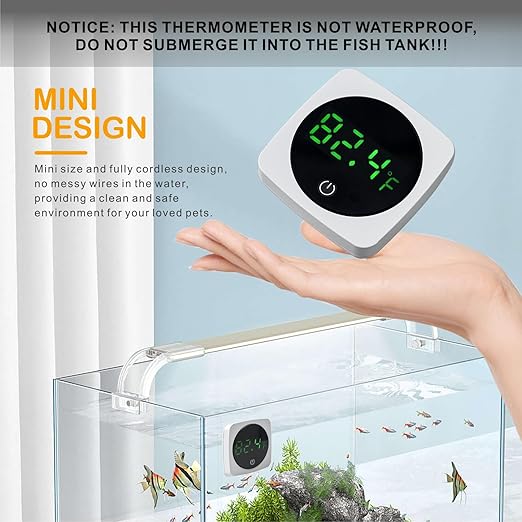 Aquarium Thermometer, Digital Fish Tank Thermometer Stick On, LED Display ±0.9°F with Touch Button for Aquatic Pets, Fish, Betta Axolotl & Turtle (1)
