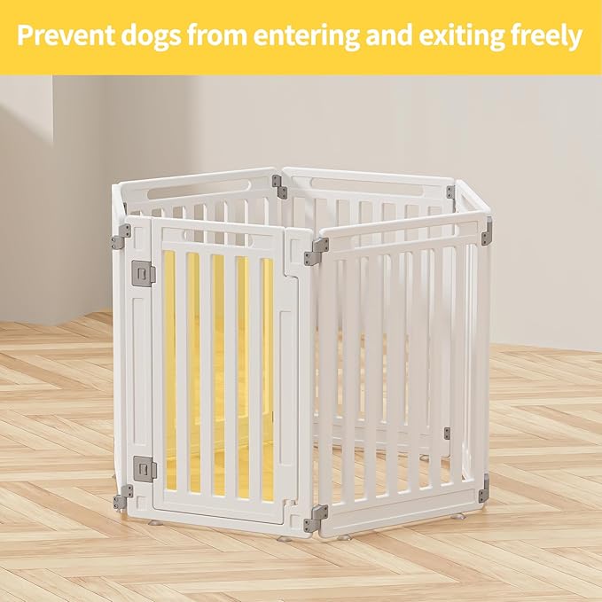 Pet Playpen Foldable Gate for Dogs Heavy Plastic Puppy Exercise Pen with Door Portable Indoor Outdoor Small Pets Fence Puppies Folding Cage 6 Panels Medium Animals House Supplies