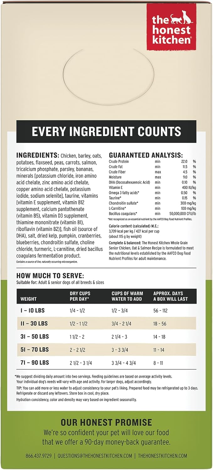 The Honest Kitchen Human Grade Wholemade Whole Grain Chicken, Oat & Salmon Dehydrated Senior Dog Food, 7lb Bag (Makes 28lbs)