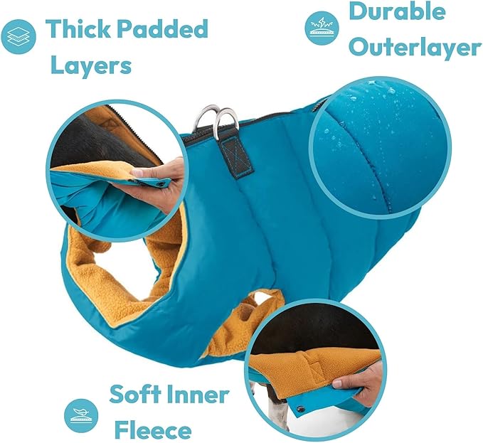 Gooby Padded Vest Dog Jacket - Solid Blue, X-Large - Warm Zip Up Vest Fleece Jacket with Dual D Ring Leash Water Resistant for Small to Medium Dogs