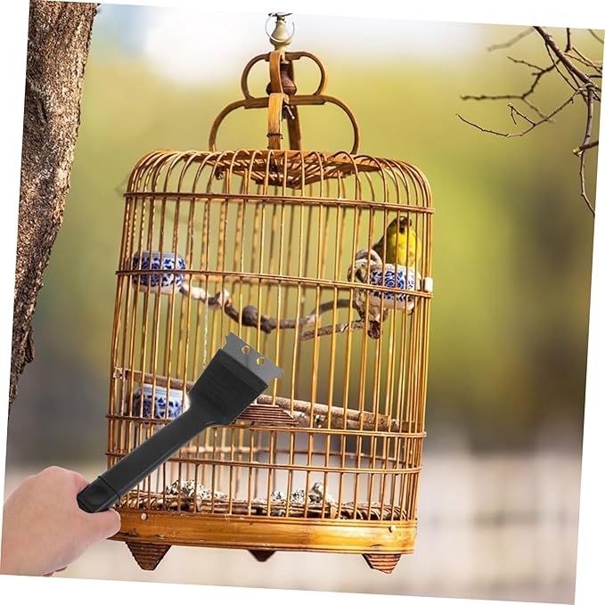 Mipcase Stainless Steel Birdcage Cleaning Brush with Handle and Scraper Accessory for Easy Bird Droppings Removal from Cages and Perches