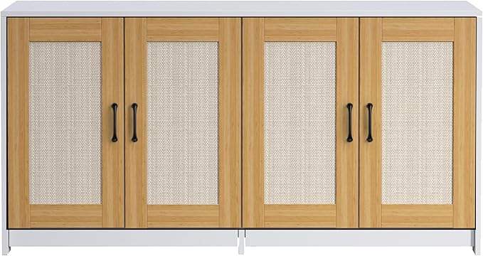 Double Room Litter Box Enclosure, 47 Inch 2 Cats Hidden Litter Box Furniture with Sisal Doors and Sliding Bottom Drawers, Wood Indoor Cat Cabinet TV Stand White