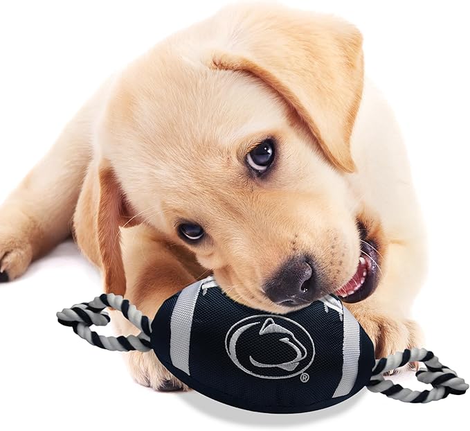 NCAA Penn State Nittany Lions Football Dog Toy, Tough Quality Nylon Materials, Strong Pull Ropes, Inner Squeaker, Collegiate Team Color