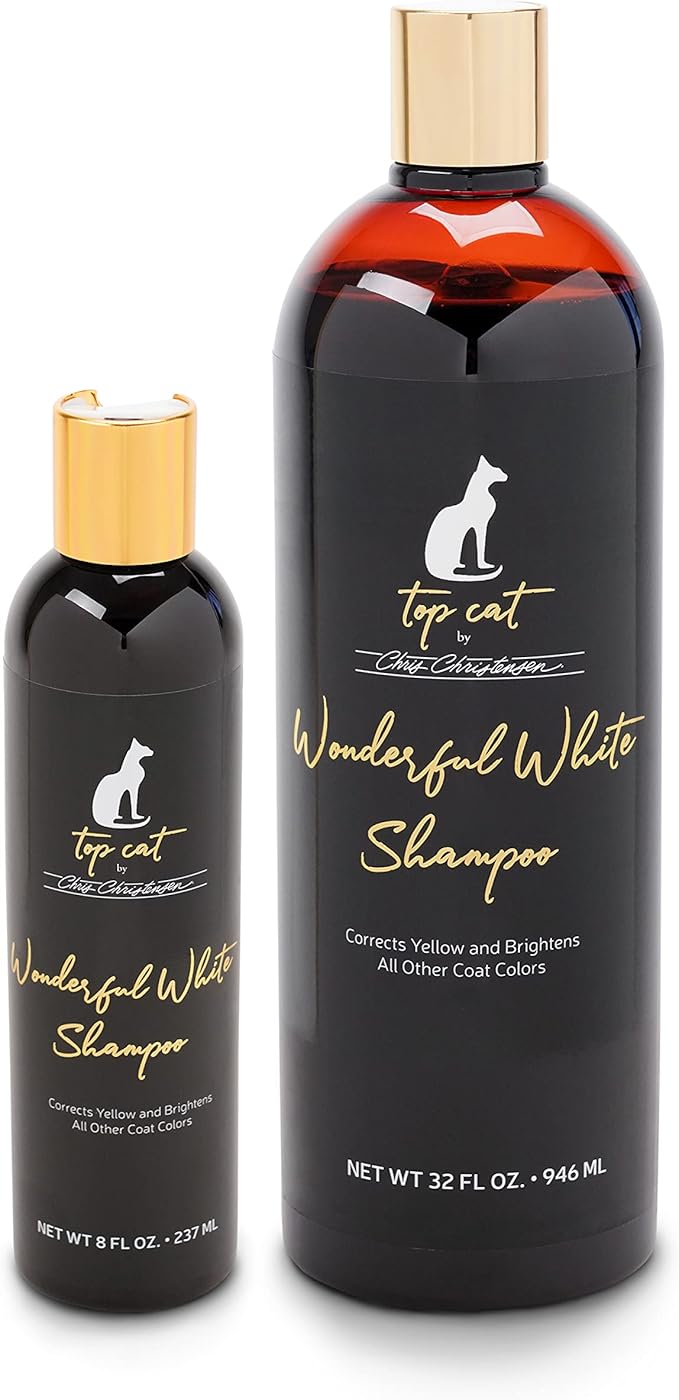 Chris Christensen Top Cat Wonderful White Shampoo for Cats, Groom Like a Professional, Corrects Yellow, Brightens All Coat Colors, Made in USA, 32 oz