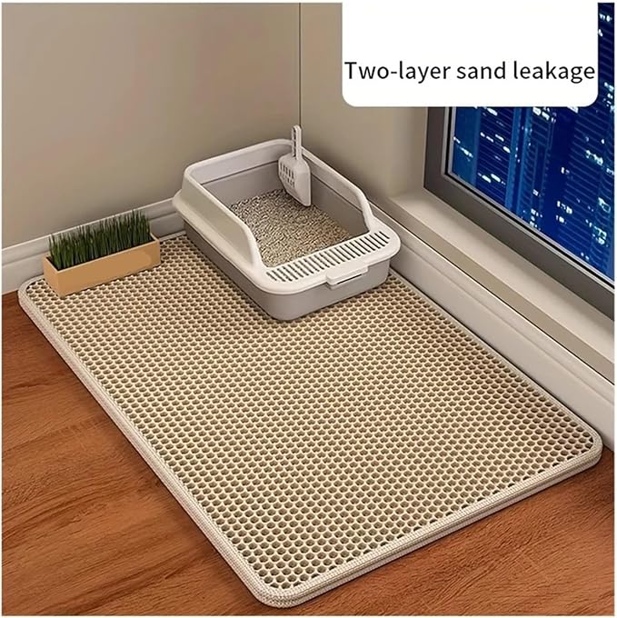 1Pc Large Size Cat Litter Honeycomb Double Layer Design,Urine Waterproof,Easy Cleaning,Scatter Control,Stay Clean(Black,M-55X75cm)