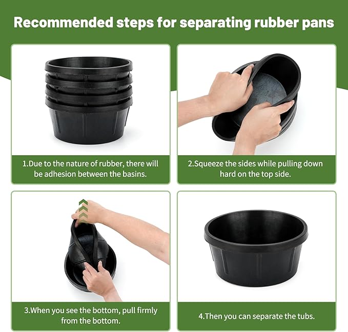 4Pcs Rubber Feeder Pan,2 Quart Feed Bucket Utility Feed Bucket,Small Animal Food Trough for Chickens Rabbits Ducks Cats and Dogs Durable Outdoor Livestock Water Bowl Black