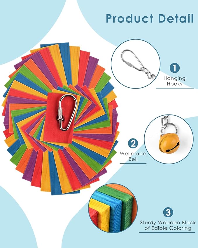 Bissap 2 PCS Bird Chew Toys, Multicolored Bagel Cascade Medium Large Bird Parrot Chewing Sticks Biting Wooden Blocks Toy for Big Amazon Senegal Cockatoos Macaws African Grey Similar Sized Pet Birds