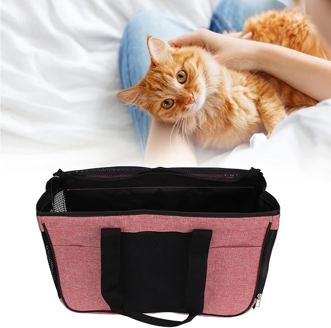 Breathable Cat Carrier with Anti Escape Design, Soft Portable Cat Travel Carrier for Small Pets, Mesh Cat Bag with Pockets and Roll Up Door for Vet Visits Car Travel (Pink with Black)