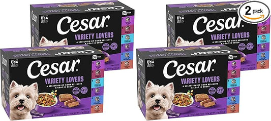 Cesar Home Delights & Classic Loaf in Sauce Adult Wet Dog Food,Variety Pack,Wet Food for Dogs,3.5 oz Tray,36 Count (Pack of 2)