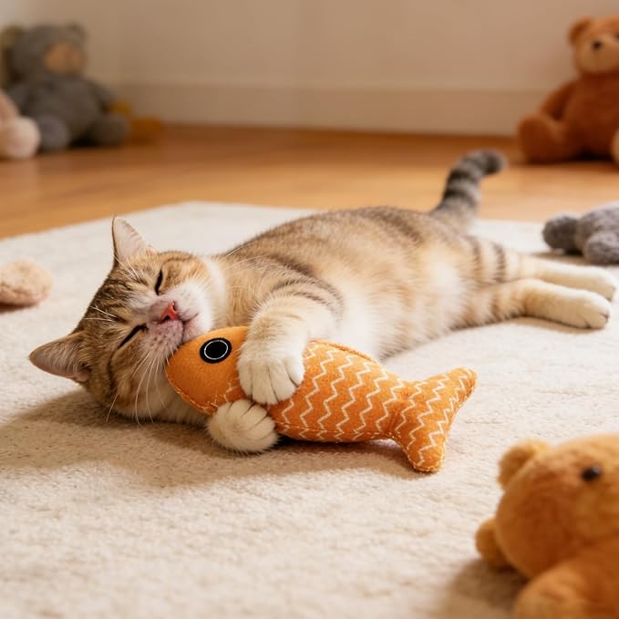 Tipmant Pet Cat Teaser Interactive Toy Kitten Kitty Teeth Molar Kit Contains 1 Catnip Fish, 1 Carrot, 1 Chew Stick, 2 Balls