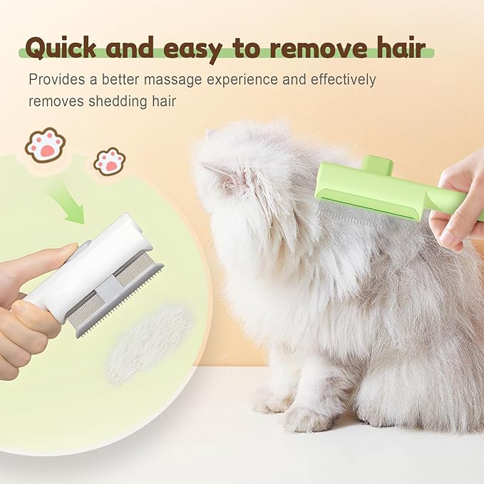 Pet Hair Removal Comb Flea Comb, 2025 Upgrade Cat Grooming Brush, Cat Brush with Release Button, De-Shedding Hair, Dog Grooming Supplies, Fine-Tooth Massage (Green)